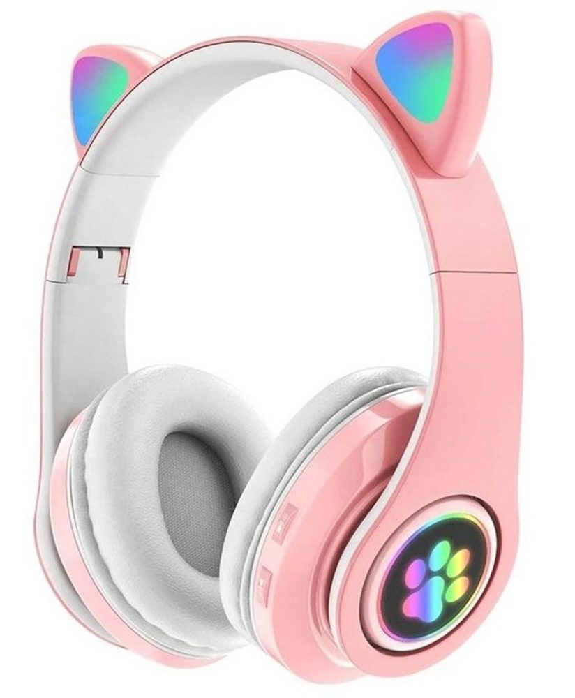 Căști Bluetooth cu ureche de pisică cu microfon pentru copii, roz