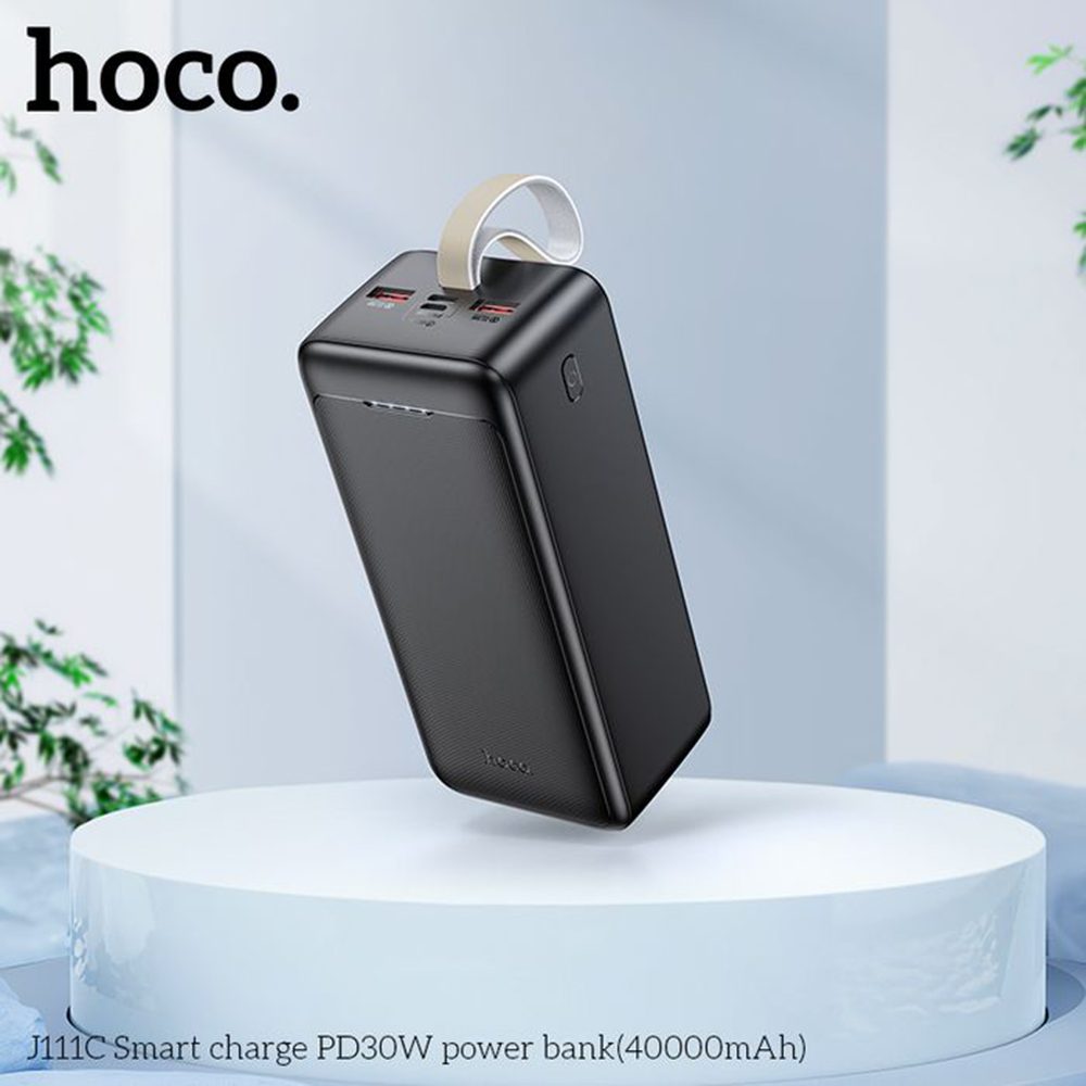 Hoco J111C PowerBanka 40000mAh, 2x USB, USB-C, Micro-USB, PD30W, S LED Diodou A šňůrkou Na Krk, černá