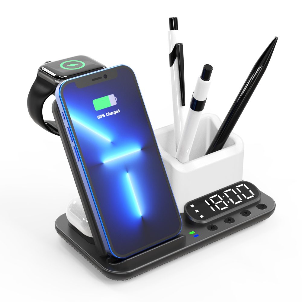 Levně DeskCharge Station Pro Multifunkční 5v1 bezdrátová nabíjecí stanice s hodinami a organizérem, černá