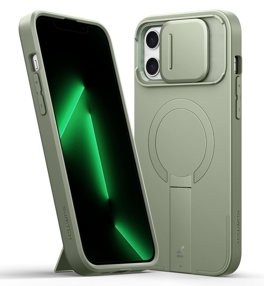 Suritch MagSafe Kickstand Camprotector obal iPhone 13 / 14, zelený