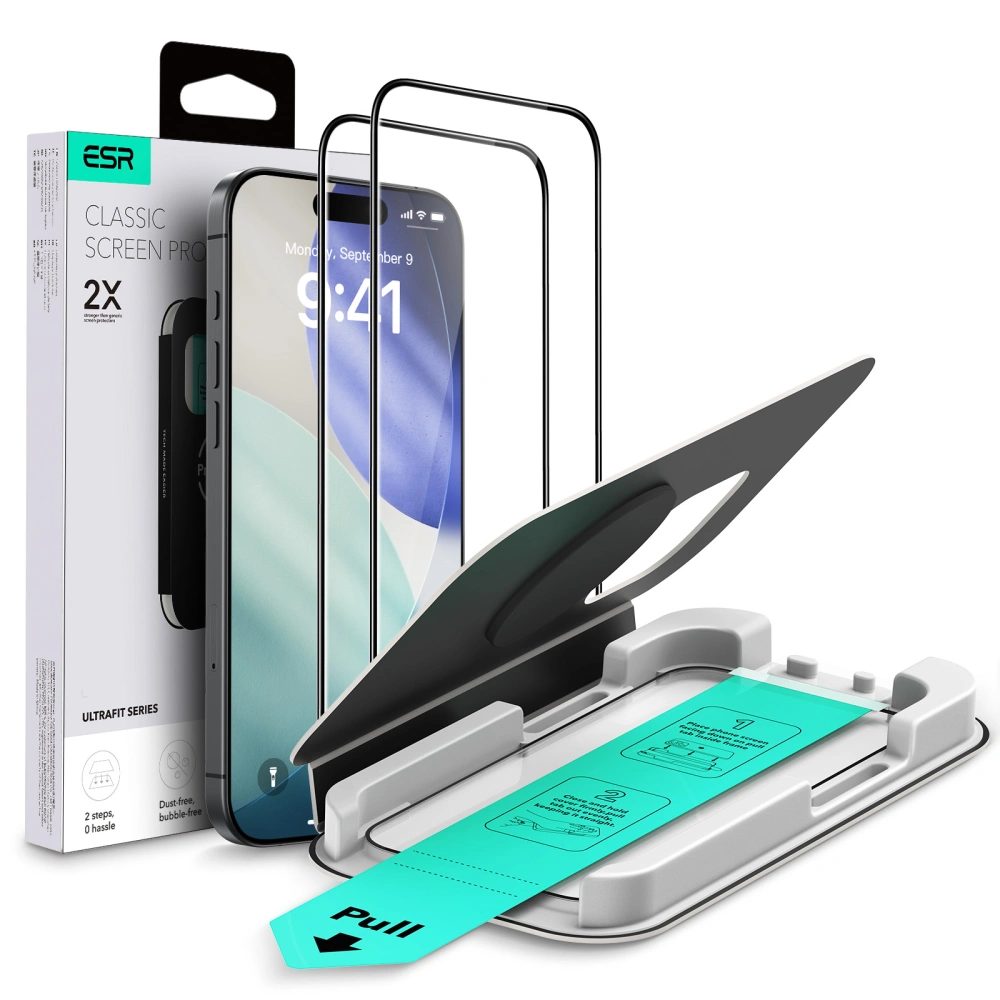 Levně ESR Tvrzené sklo UltraFit, iPhone 16 Pro / 17, 2 kusy