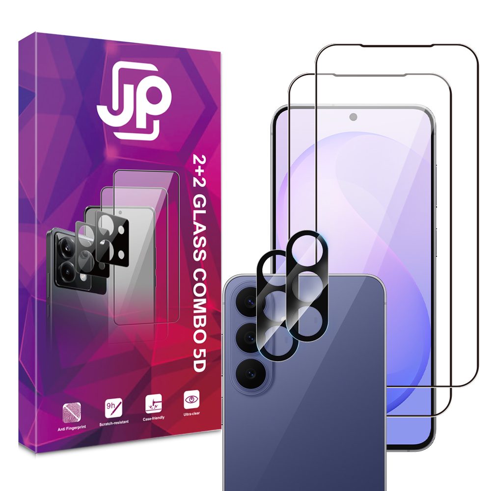 JP 5D Combo pack, Set 2 folii sticlă securizată 5D și 2 protecții cameră foto, Samsung Galaxy S26 FE