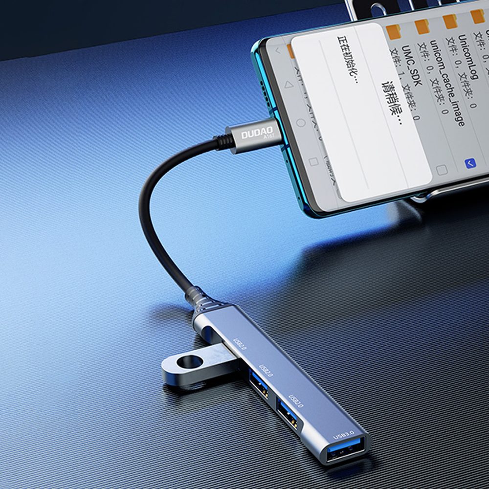 Dudao HUB A16T, 4v1, USB-C - 4x USB-A (3x USB2.0 / USB3.0), 6,3 Cm, černý