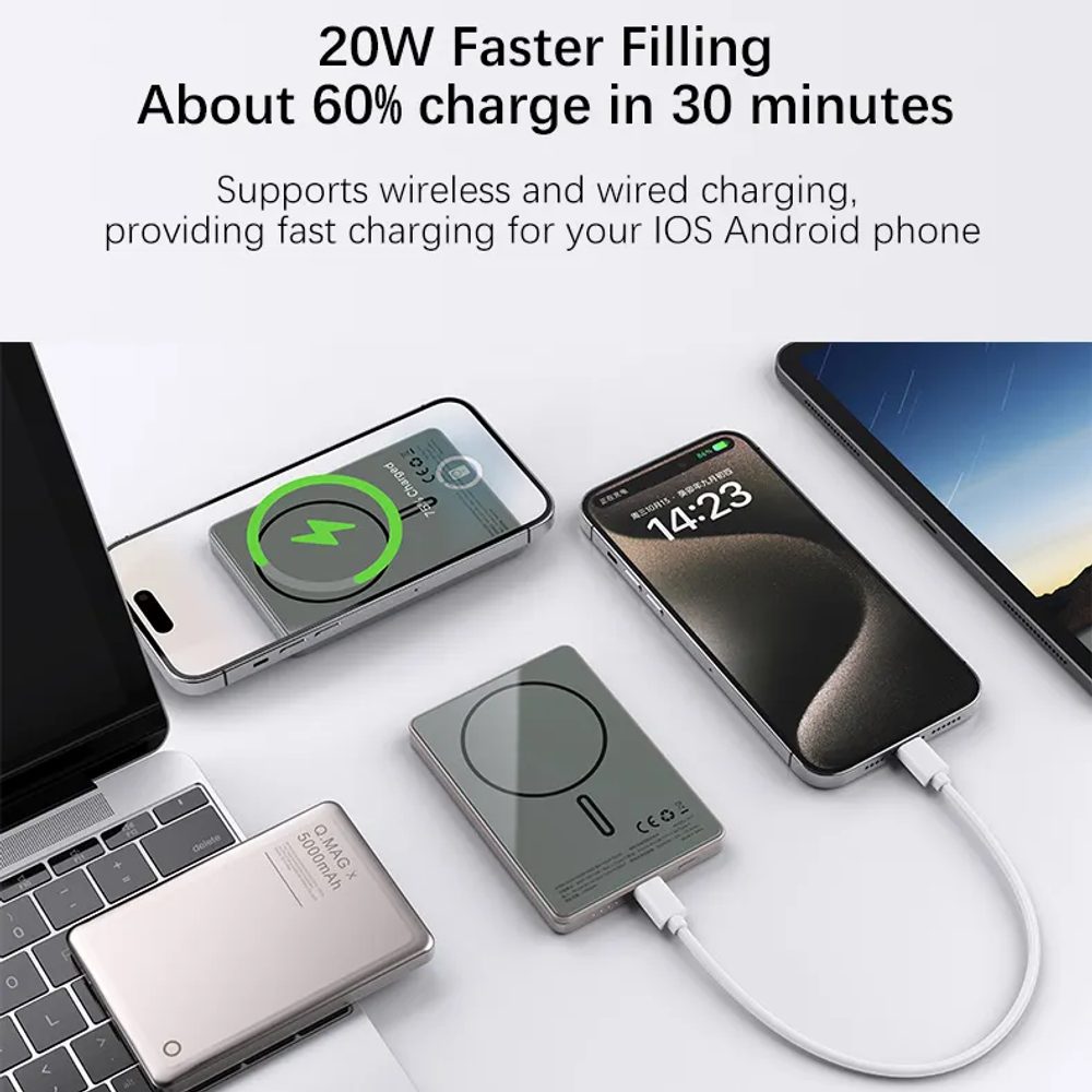 Metallic Ultraslim MagSafe bezdrôtová Powerbanka, 5000mAh, PD20W, titanium