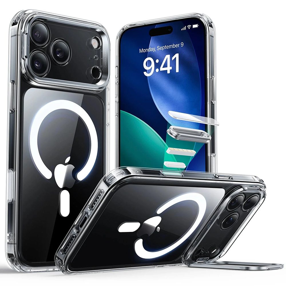 Levně Kryt ESR Classic Hybrid HaloLock Kickstand, iPhone 17 Pro, čirý