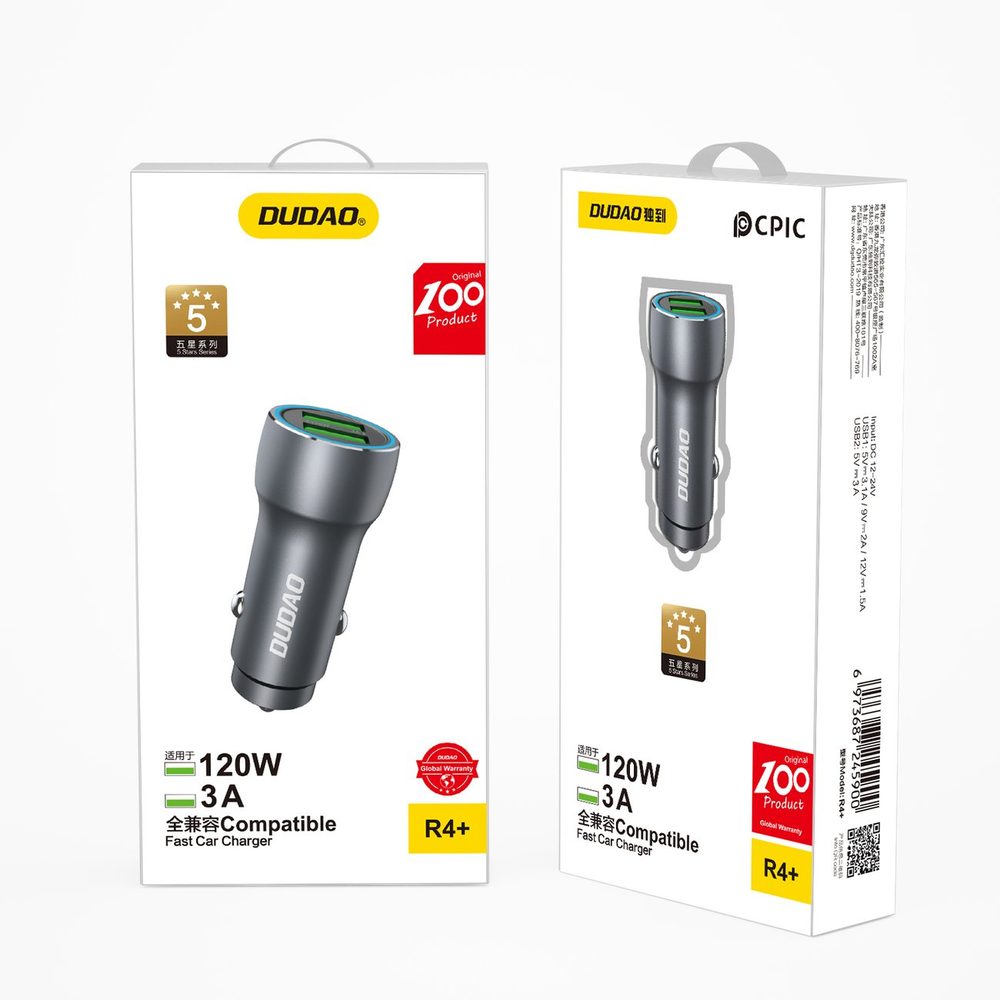 Dudao Brzi Auto Punjač, 2x USB, 3A, 18W, Sivi (R4+)