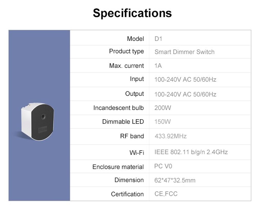 Sonoff D1 Intelligens Dimmer