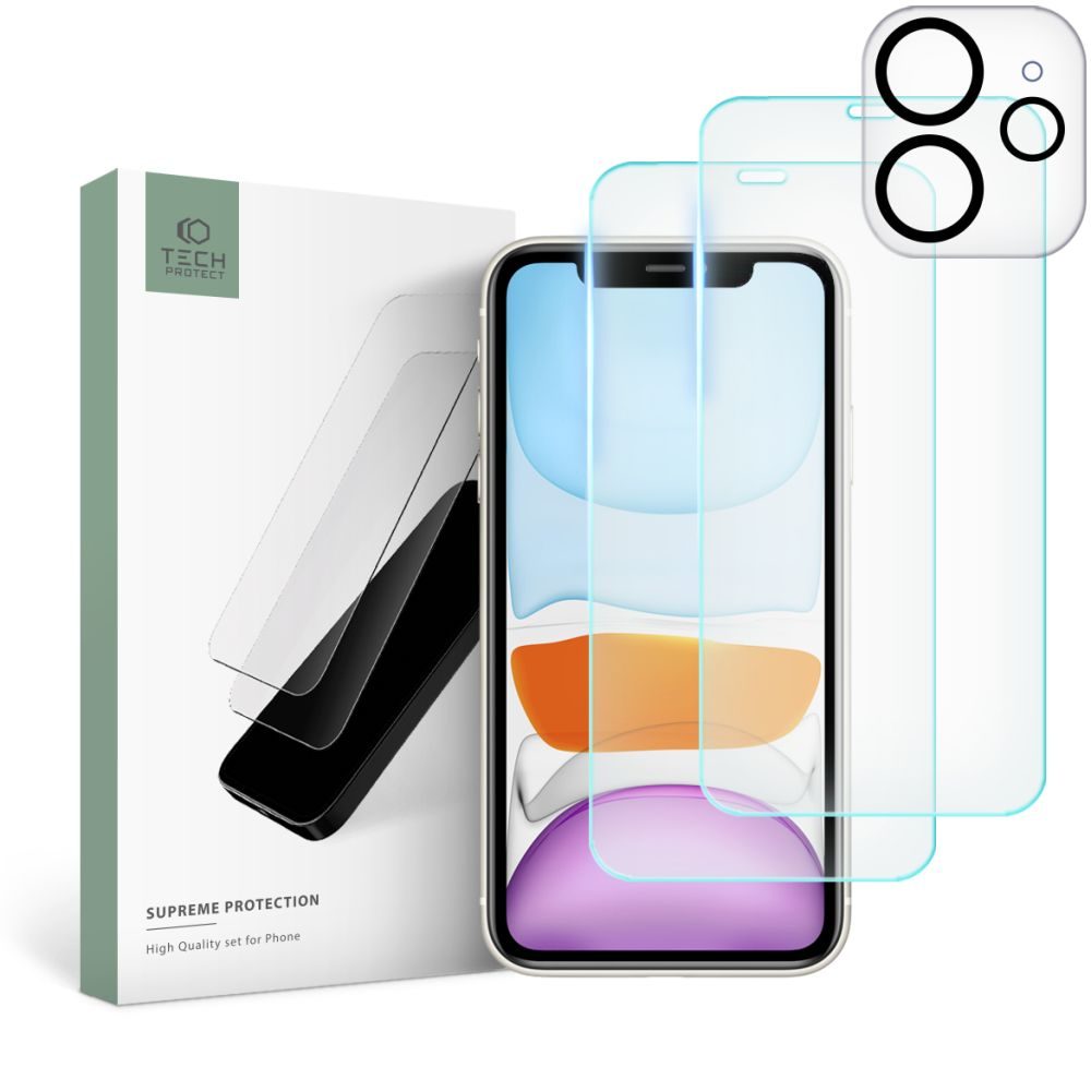 Tech-Protect Supreme Készlet, 2 Edzett üveg + Lencse üveg, IPhone 11