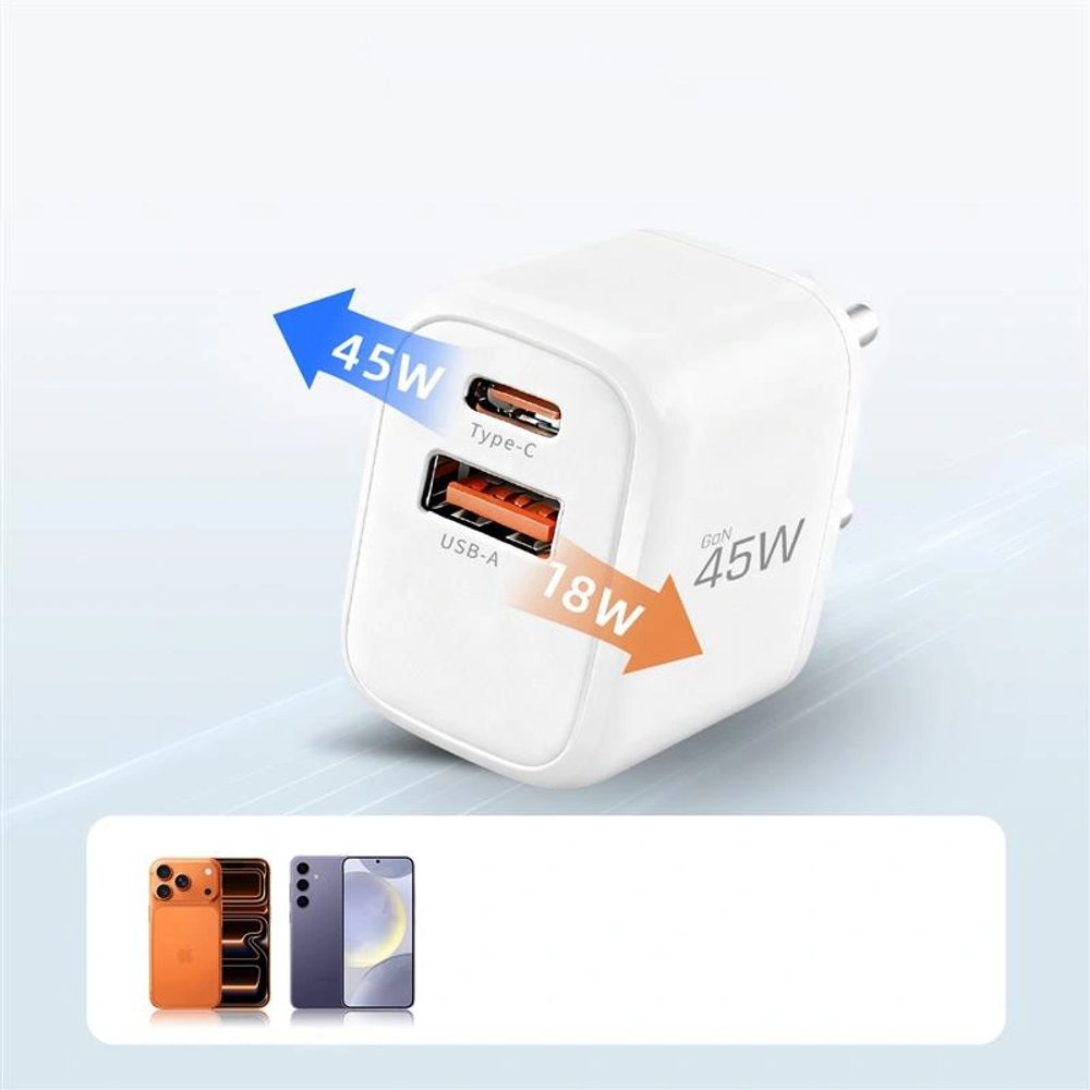 Tech-Protect NCA45W-GAN 2-portová sieťová nabíjačka PD45W / QC 3.0, biela