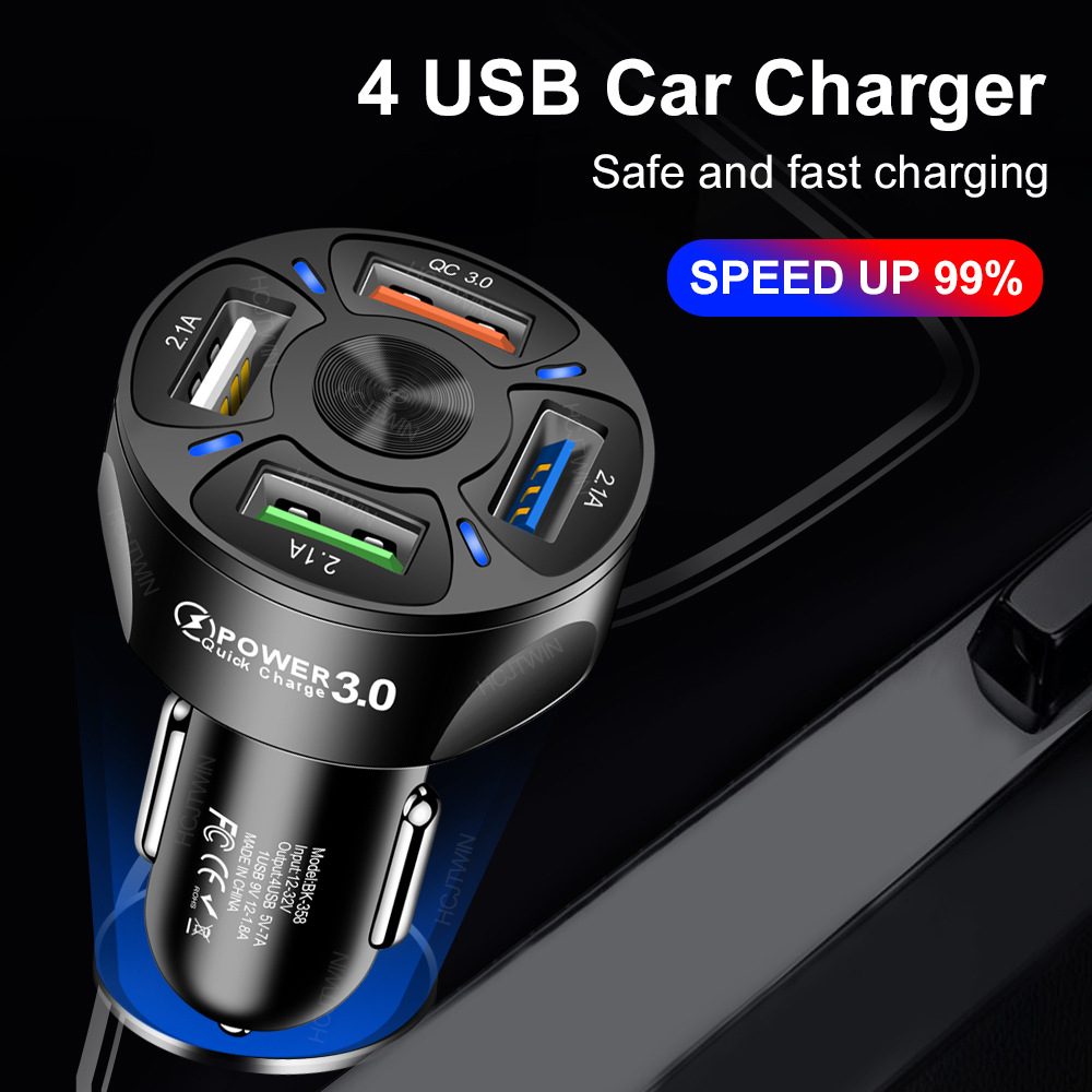 Nabíjačka do auta so 4 USB portami, QC3.0, čierna