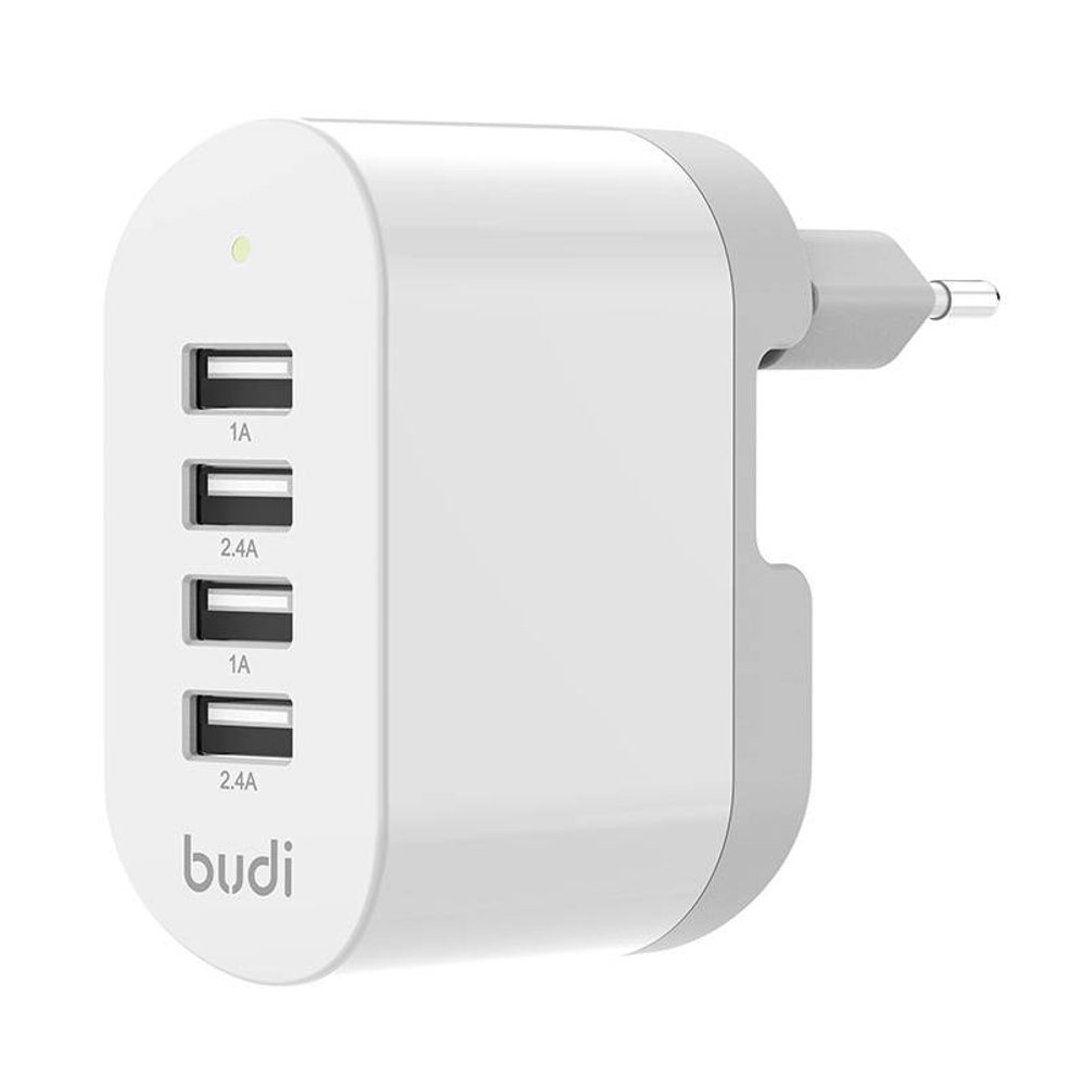 Budi Nástenná Nabíjačka, 4x USB, 34 W, Biela