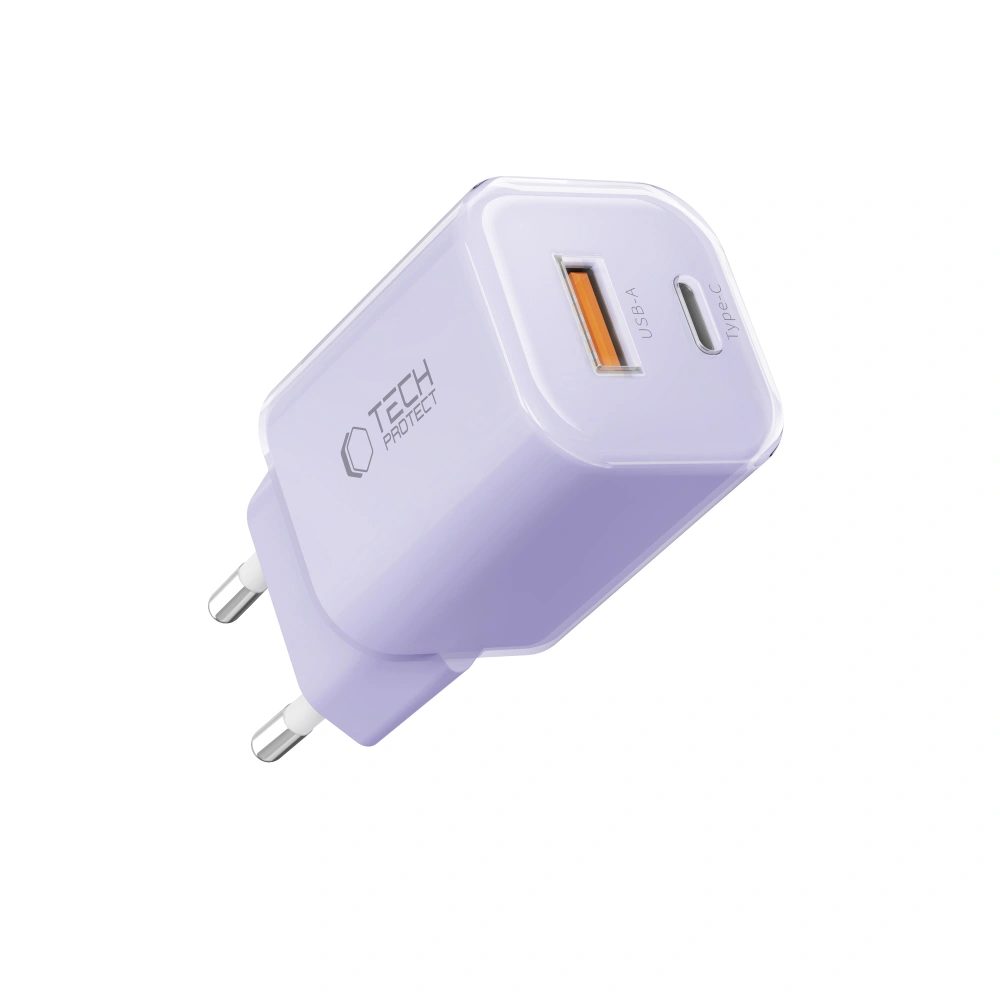 Tech-Protect NCM33 2-portová sieťová nabíjačka PD 33W / QC3.0, svetlo fialová