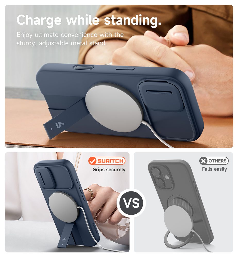 Suritch MagSafe Kickstand Camprotector obal iPhone 17, modrý