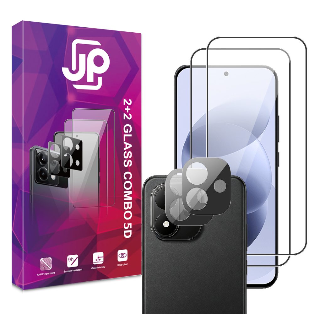 JP 5D Combo pack, Set 2 folii sticlă securizată 5D și 2 protecții cameră foto, Xiaomi Redmi Note 17 5G