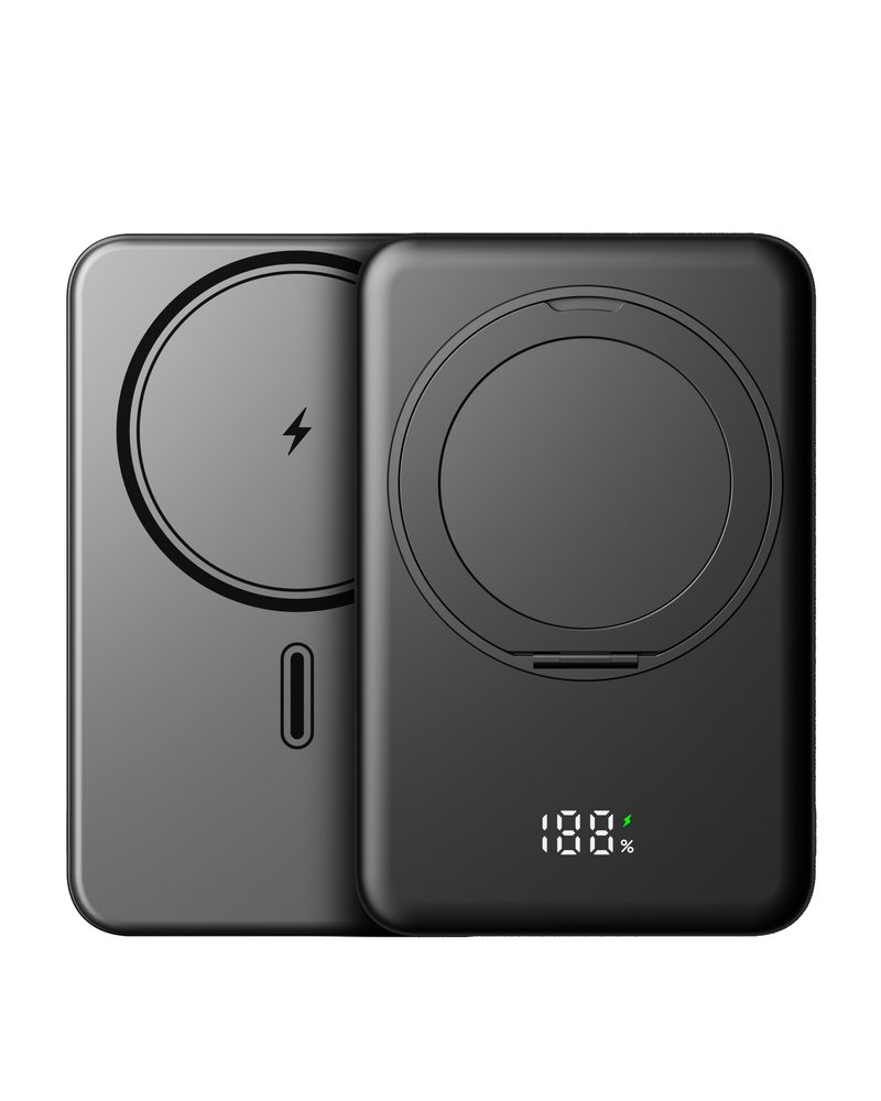 Powerbank UltraThin MagSafe 10000 mAh cu suport rotativ, PD20W + 15W wireless, negru