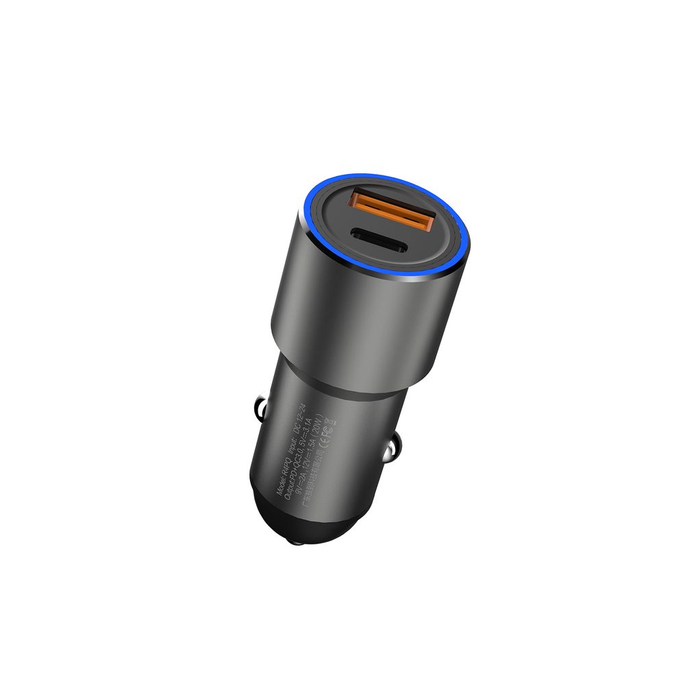 Dudao R4PQ nabíjačka do auta USB + USB-C, 22,5 W, sivá