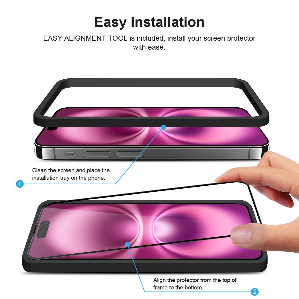 JP Full Pack Tvrdených skiel, 2x 3D sklo s aplikátorom + 2x sklo na šošovku, iPhone 16