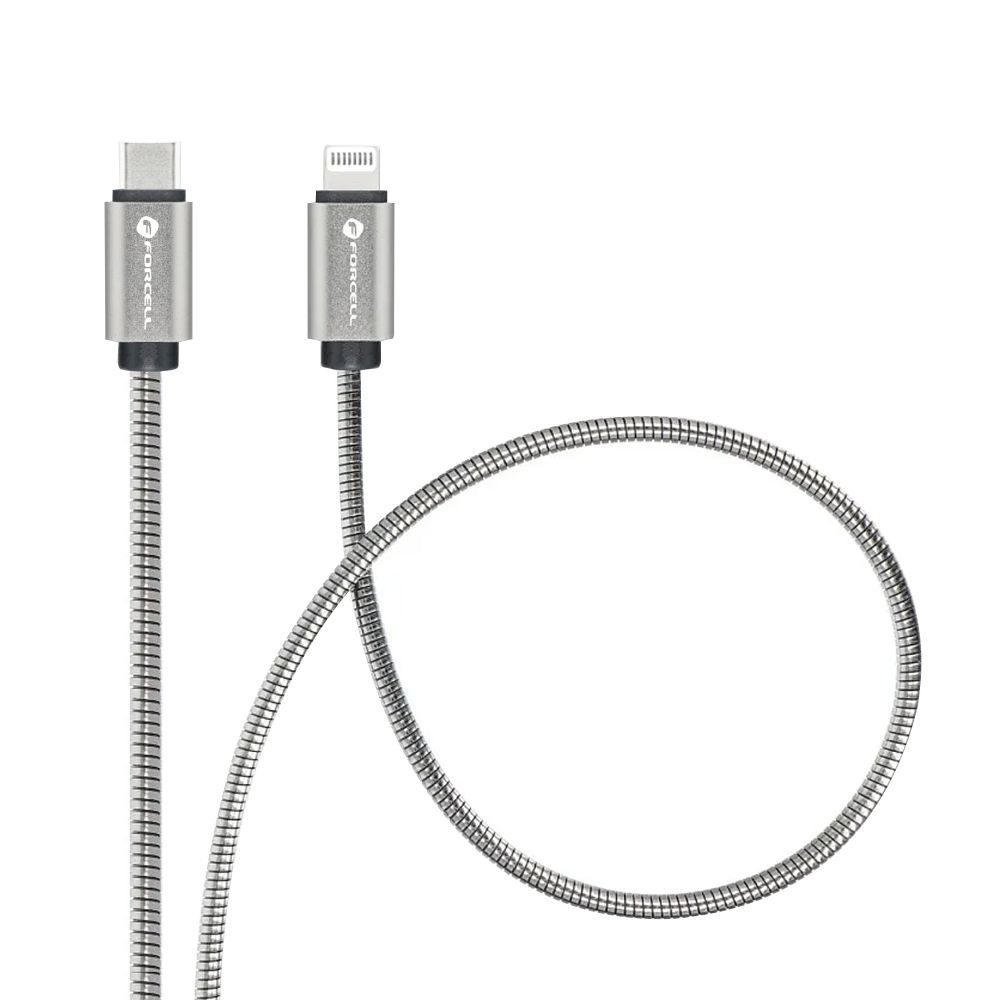 Forcell F-Energy kábel USB-C - Lightning, PD, 3A, 27W, 2 m, strieborný