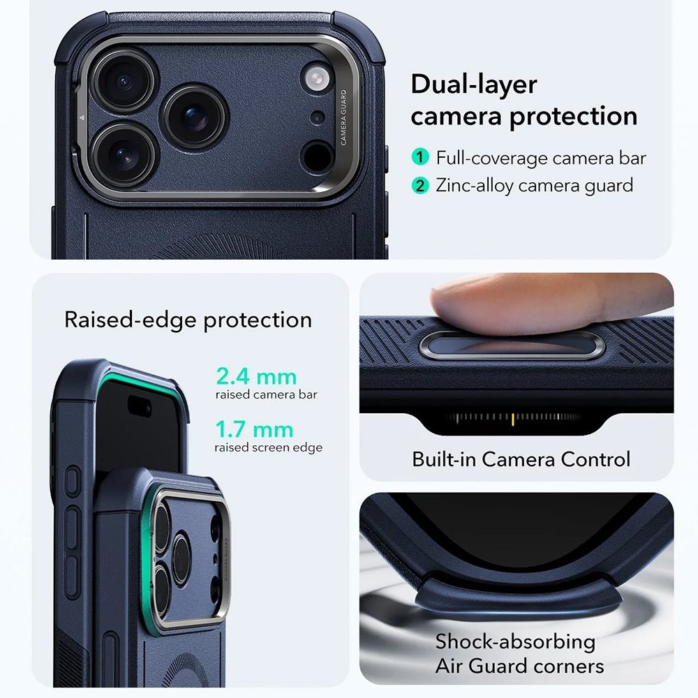 Kryt ESR Cyber Armor Kickstand, iPhone 17 Pro, modrý