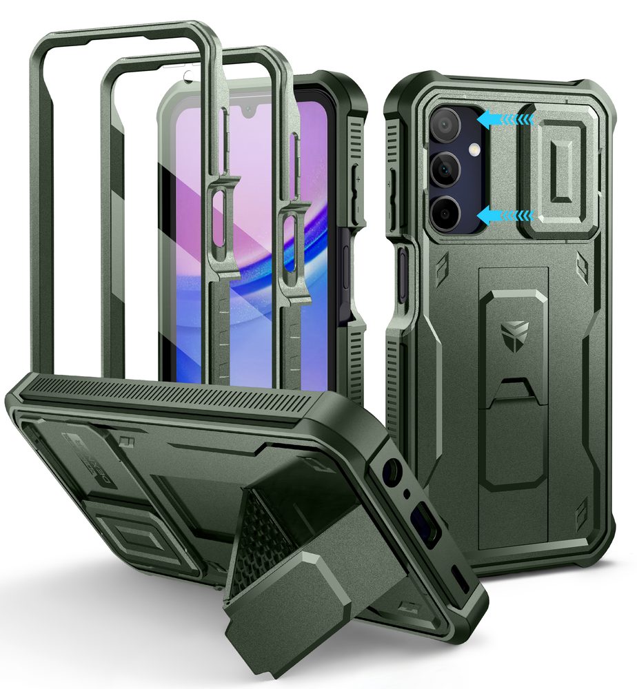Levně Dexnor 360 Kickstand Camprotector obal Samsung Galaxy A15, zelený