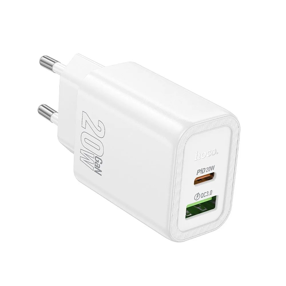 Hoco Hálózati töltő N61 USB + USB-C, PD QC3.0 3A 20W, fehér