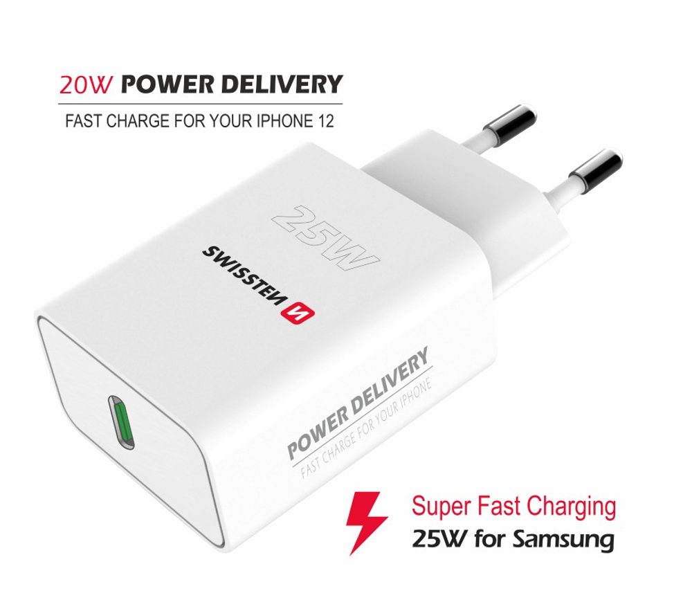 Mrežni Adapter Swissten PD 25W Za IPhone I Samsung, Bijeli