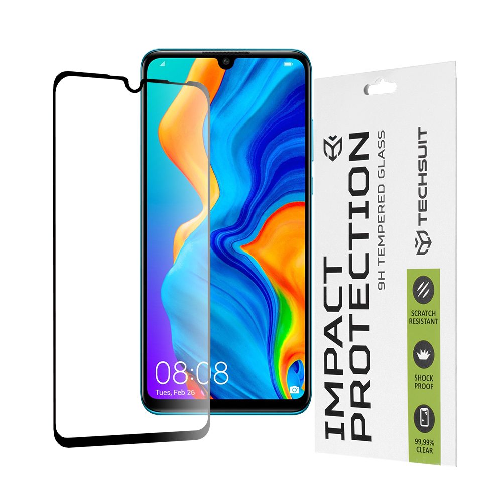 TechSuit 111D Zaščitno Kaljeno Steklo, Huawei P30 Lite / P30 Lite New Edition, črn