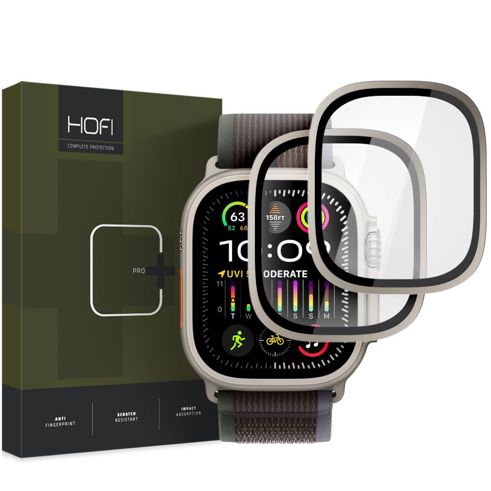Hofi Glass Ring Tvrzené sklo, Apple Watch Ultra 1 / 2 / 3, 49 mm, 2 kusy, titan