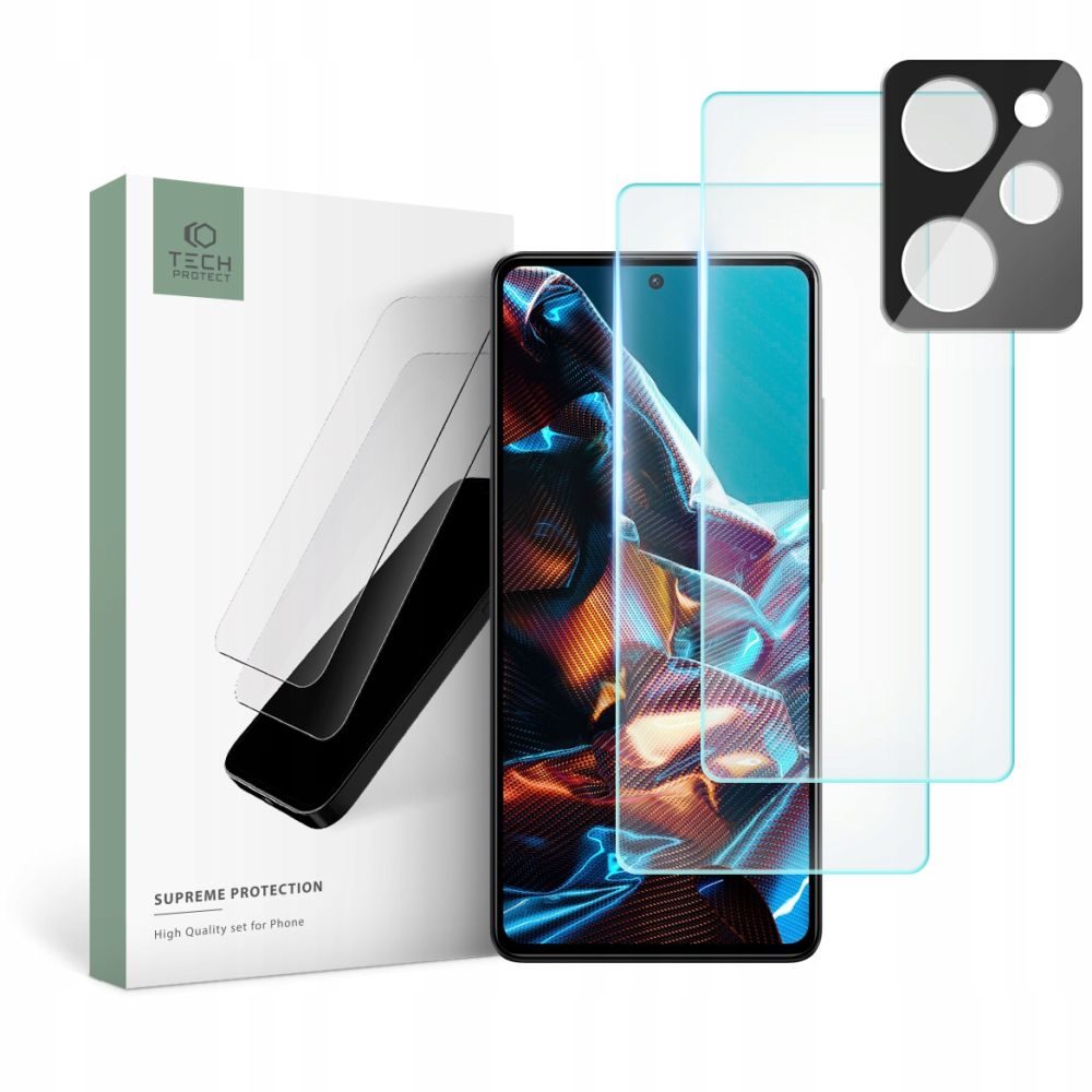 Tech-Protect Supreme Set, 2 Tvrzené Skla + Sklo Na čočku, Xiaomi Poco X5 Pro 5G