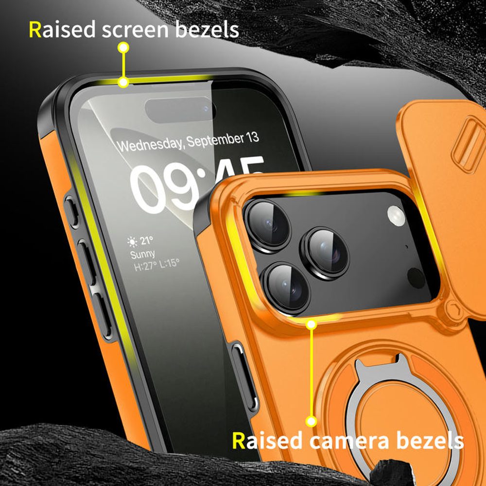 Camslide Stand obal, iPhone 17 Pro Max, oranžový