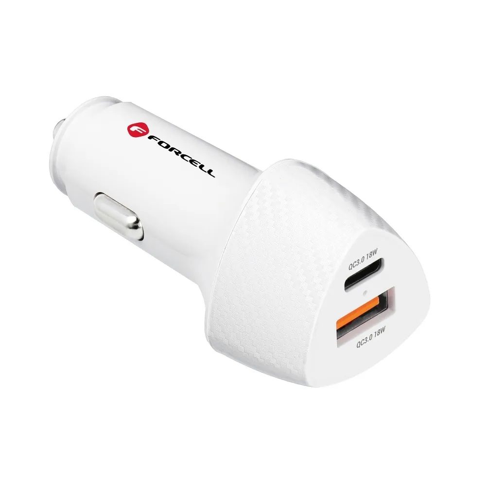 Forcell Carbon Adaptér do auta, USB-C 3.0 PD20W + USB QC3.0, 18W, 5A, CC50-1A1C, bílý