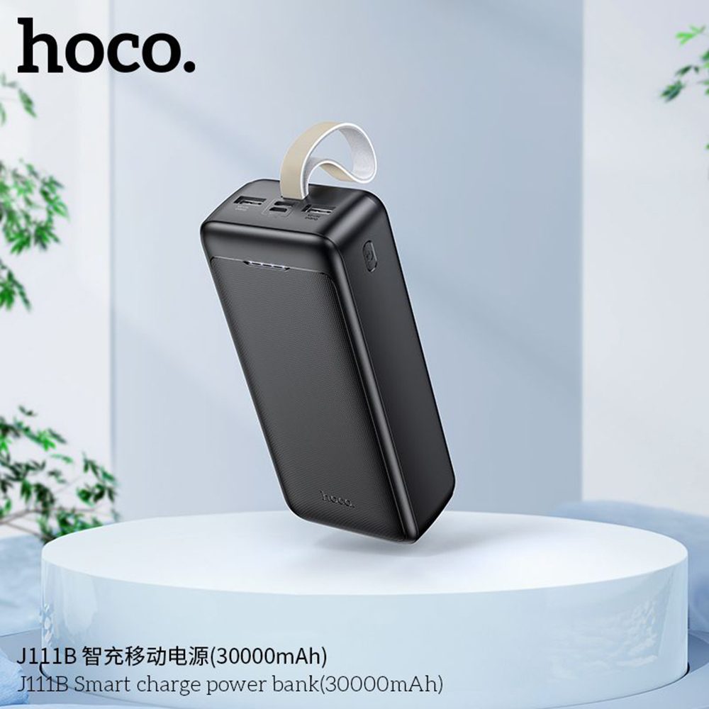 Hoco J111B PowerBanka 30000mAh, 2x USB, USB-C, Micro-USB, PD30W, S LED Diodou A šňůrkou Na Krk, černá