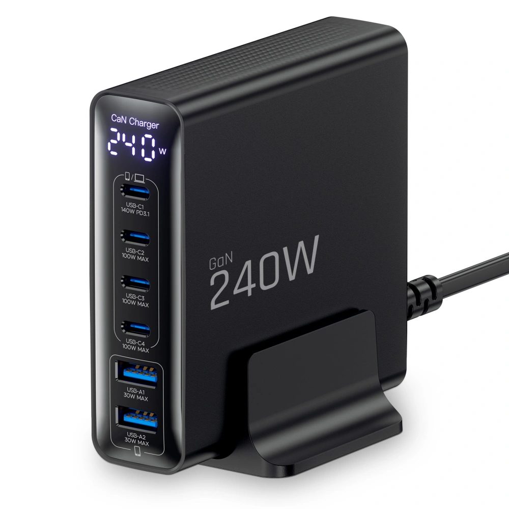 Tech-Protect DC240W-GAN 6-portová nabíjačka PD 240 W / QC3.0, čierna