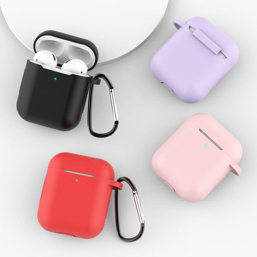 Měkké Silikonové Pouzdro Na Sluchátka Apple AirPods 1 / 2 S Klipem, Růžové (pouzdro D)