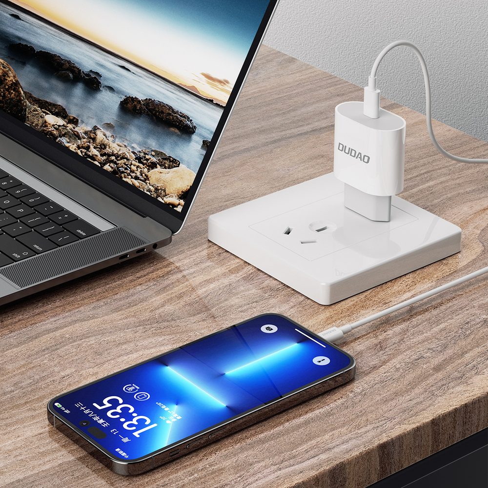 Dudao A8SEUL nabíjačka USB-C + kábel USB-C - Lightning, 20W, biela