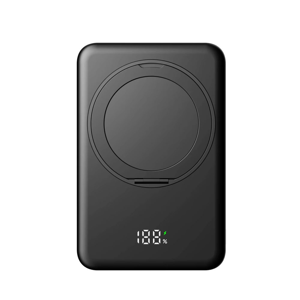 Levně UltraThin MagSafe Powerbanka 5000 mAh s otočným stojánkem, PD20W + 15W bezdrátově, černá