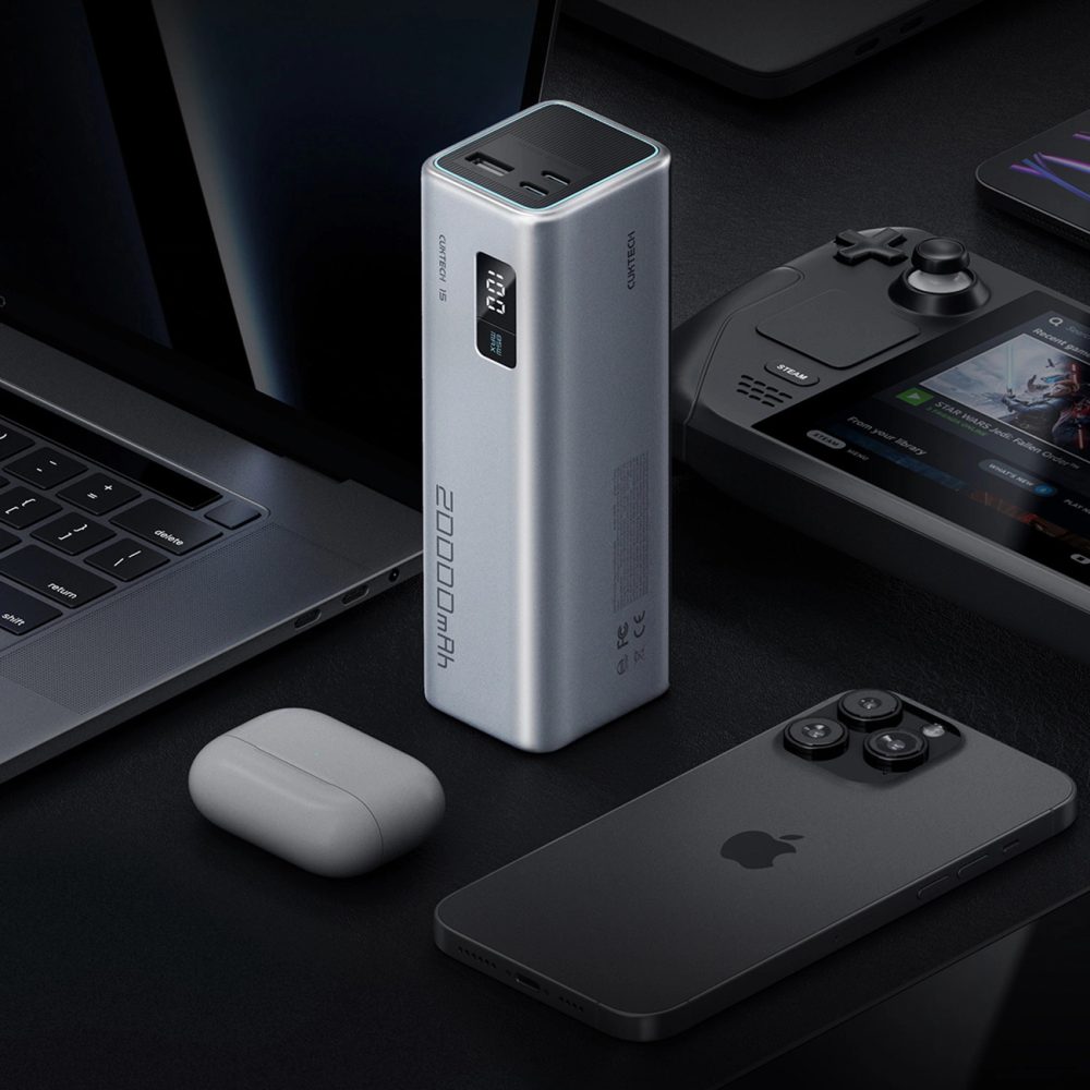 Cuktech CUKP200XGLGR Powerbanka 20000mAh, 2x USB-C + USB-A, 100W, sivá