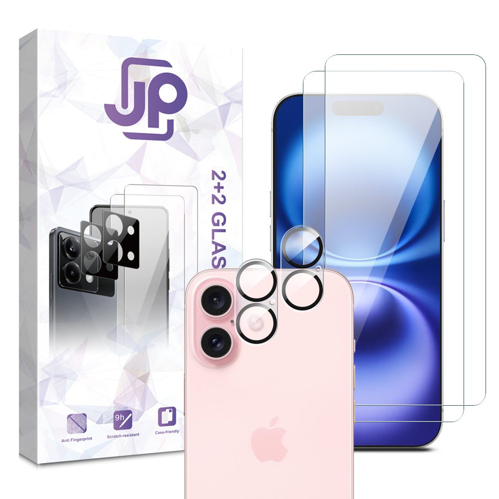 JP Combo pack, 2 db edzett üveg és 2 db kameraüveg készlet, iPhone 16 Plus