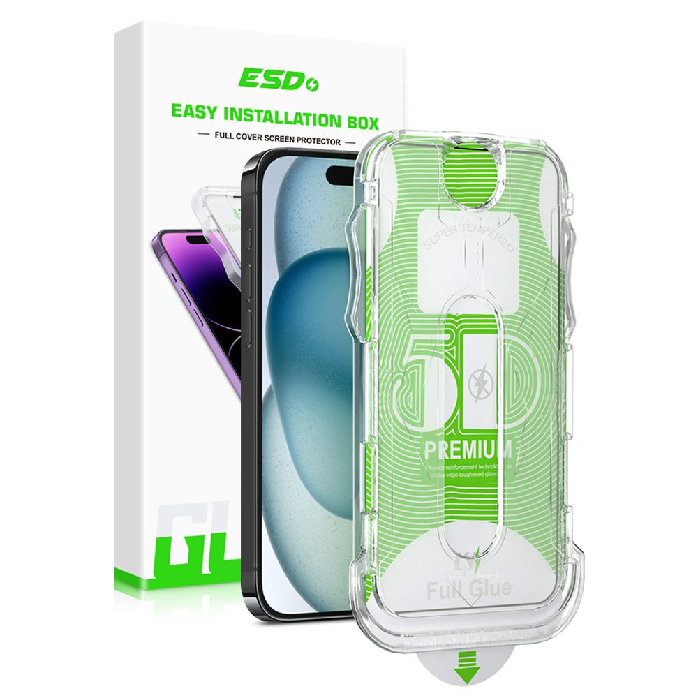 ESD 5D Zaštitno Kaljeno Staklo Cijeli Zaslon S Uređajem Za Uklanjanje Prašine I Jednostavnom Instalacijom, IPhone 15