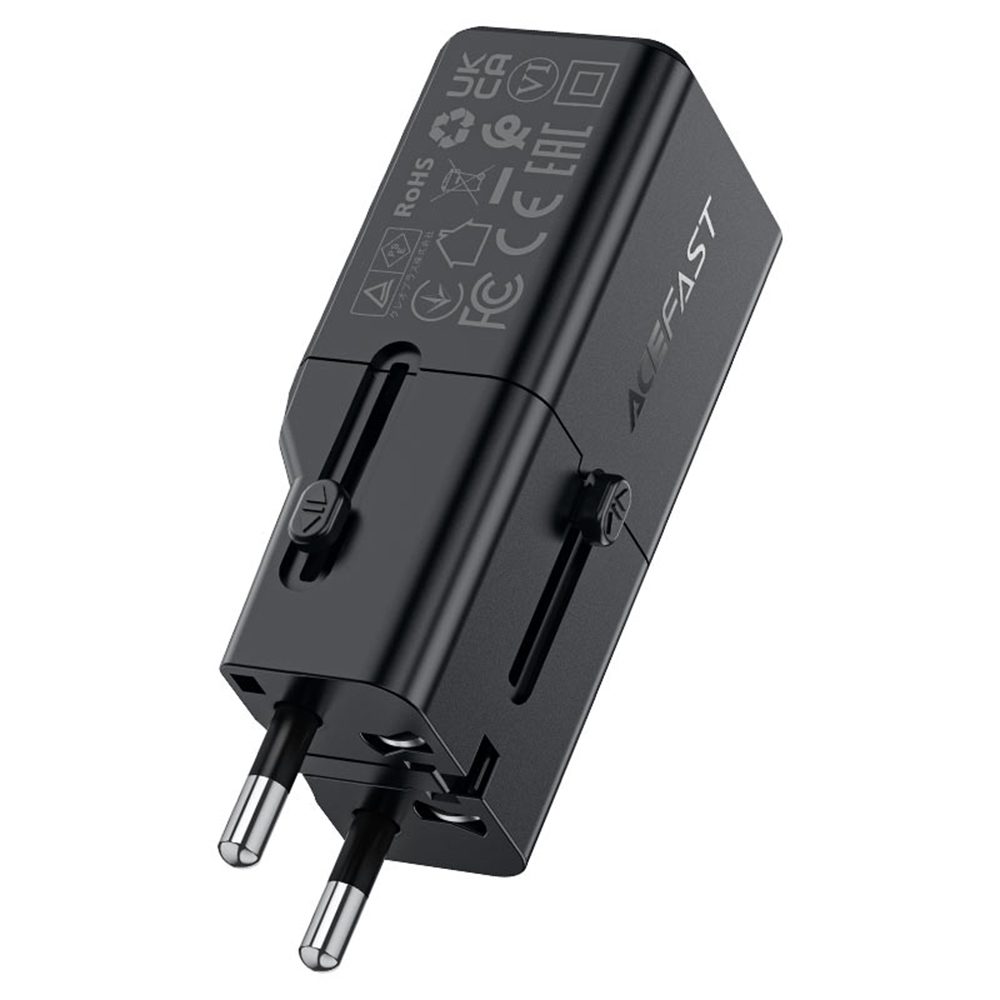 Levně Acefast Cestovní adaptér Z7, GaN, PD30W, USB-C, černý