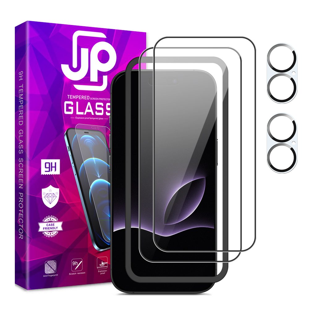 Levně JP Full Pack Tvrzených skel, 2x 3D sklo s aplikátorem + 2x sklo na čočku, iPhone 17