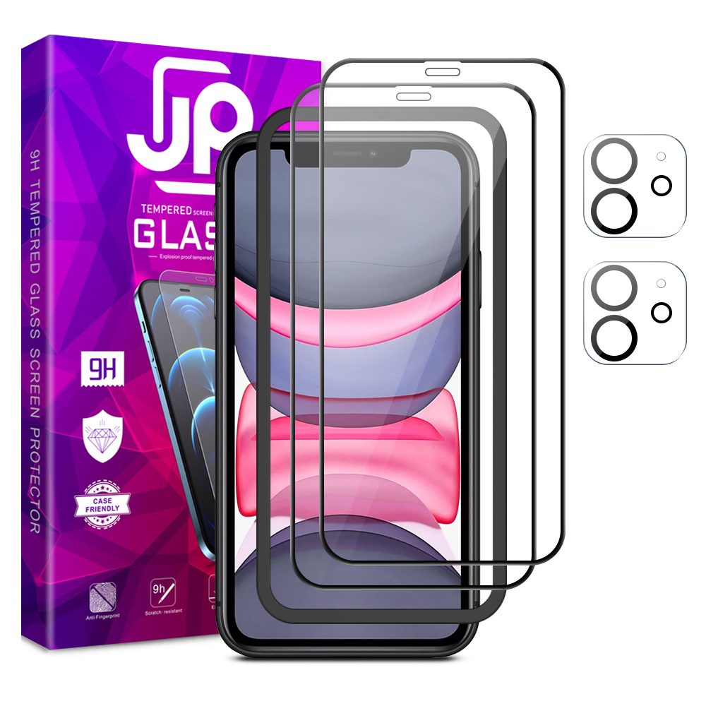 JP Full Pack Tvrdených Skiel, 2x 3D Sklo S Aplikátorom + 2x Sklo Na šošovku, IPhone 11