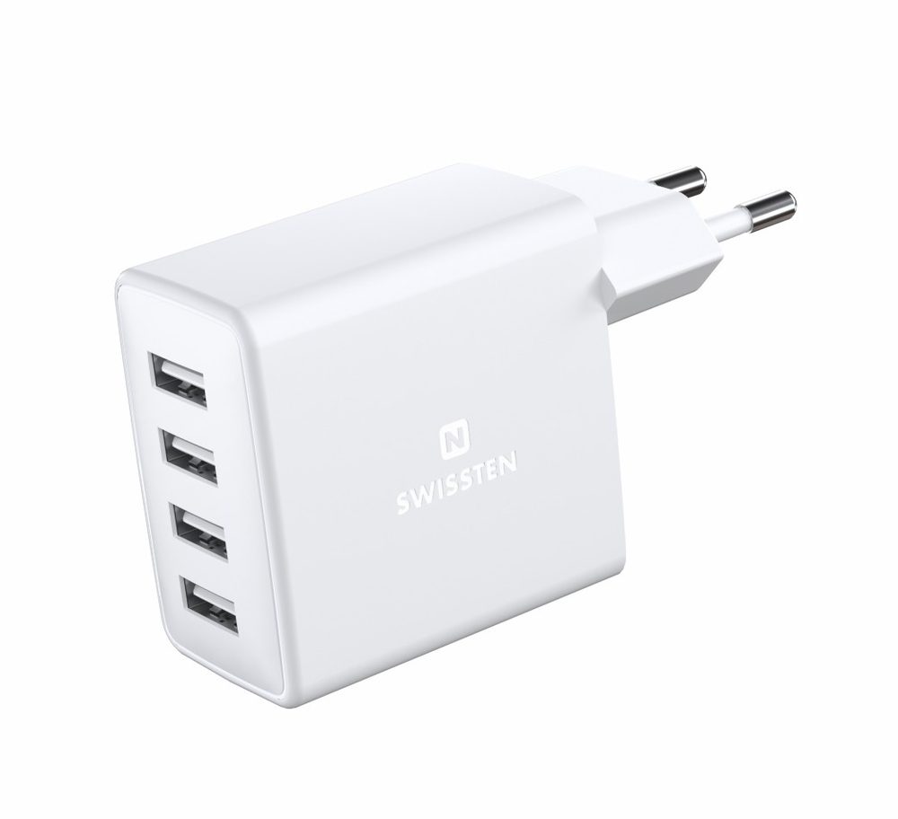 Swissten síťový adaptér 4x USB 4A 20W, bílý