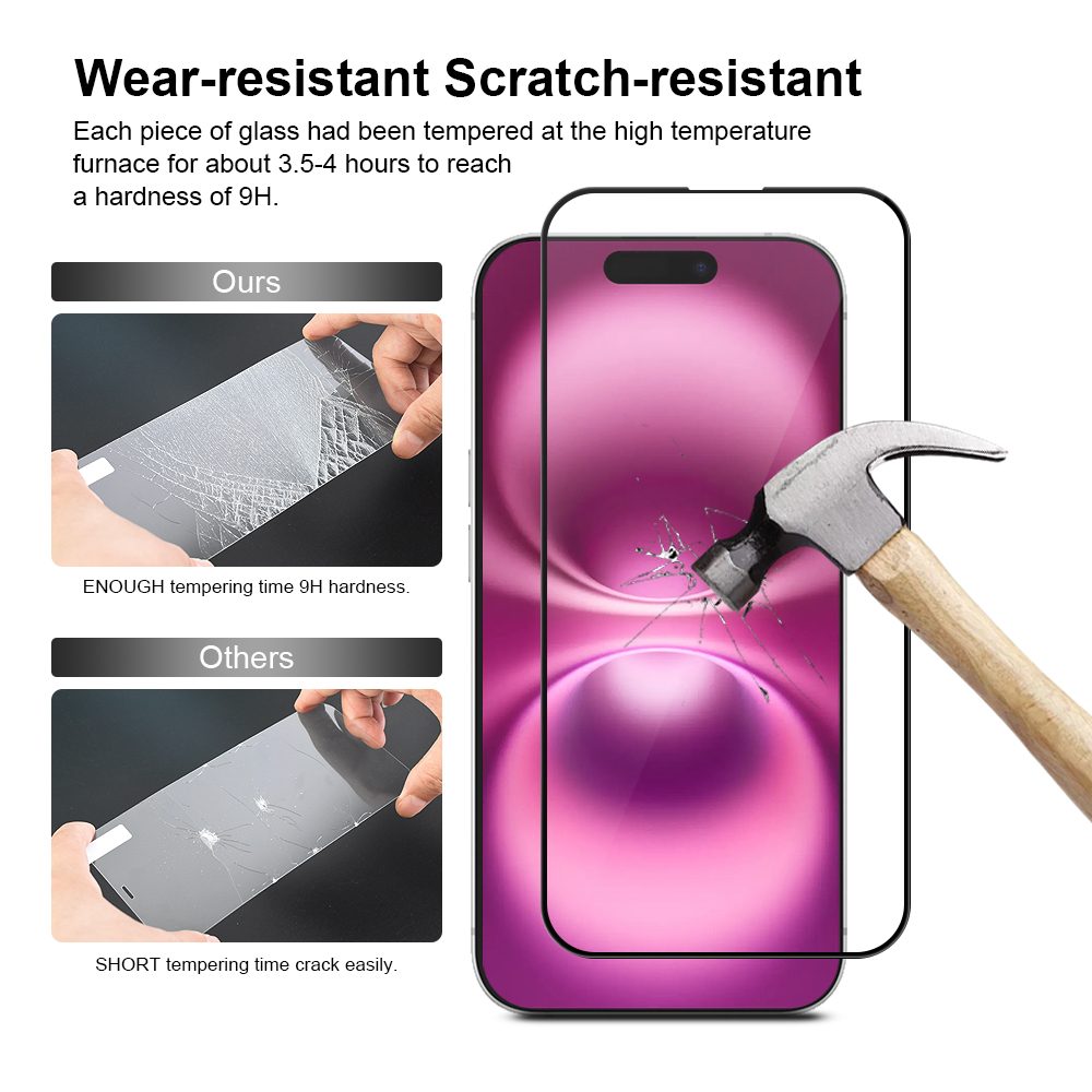 JP Full Pack Tvrdených skiel, 2x 3D sklo s aplikátorom + 2x sklo na šošovku, iPhone 16