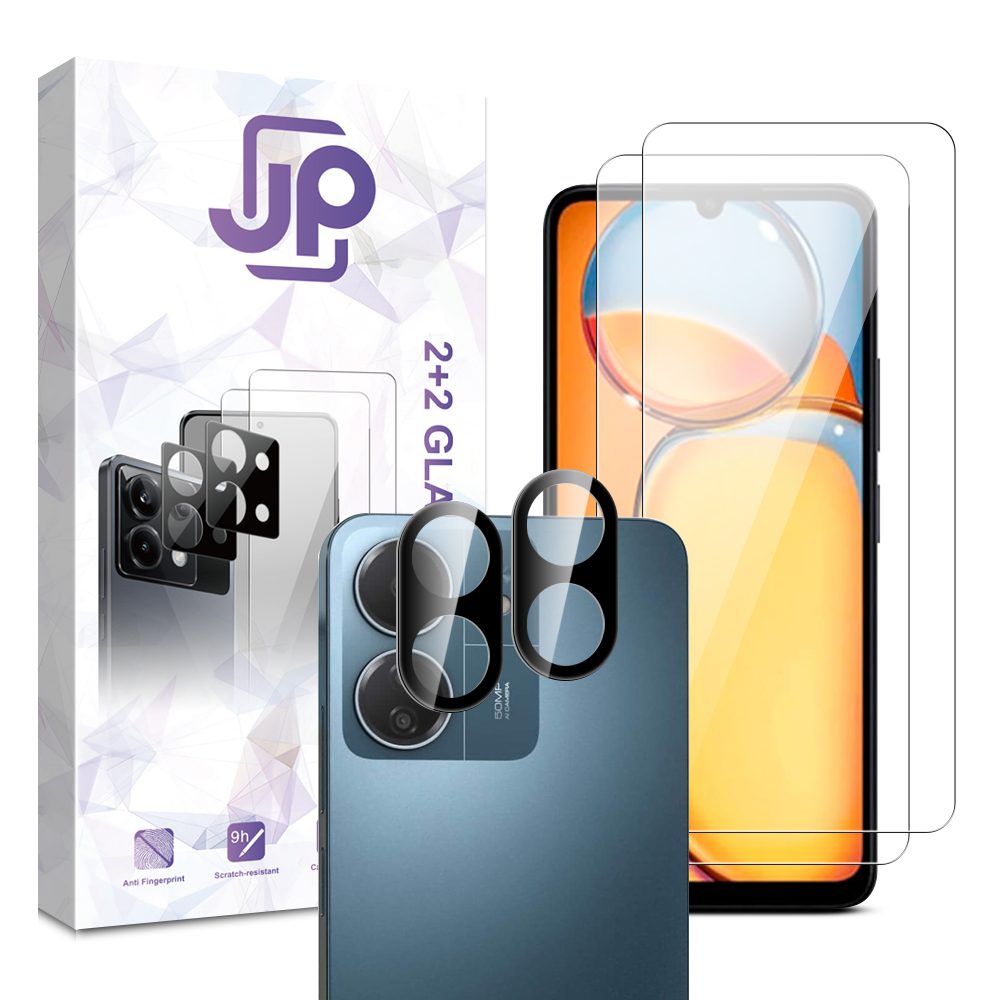 JP Combo pack, Sada 2 tvrzených skel a 2 sklíček na fotoaparát, Xiaomi Redmi 13C