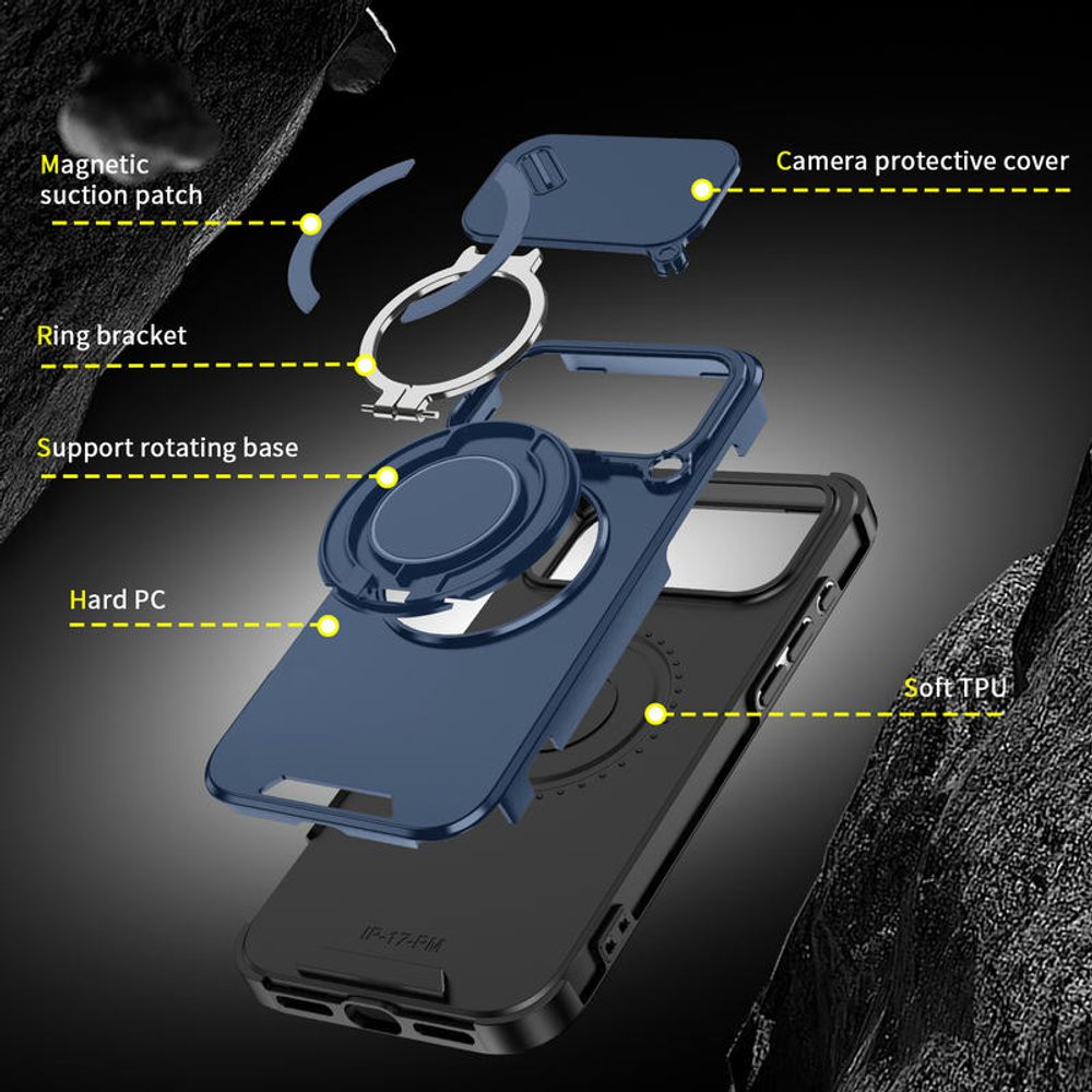 Camslide Stand obal, iPhone 17 Pro Max, modrý