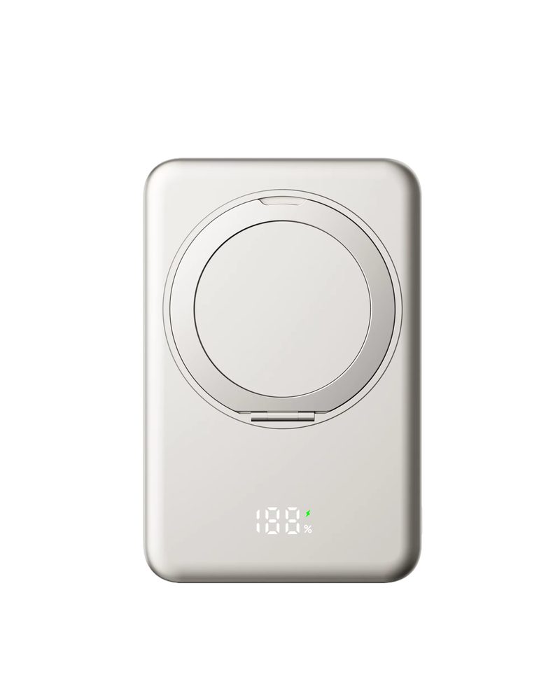 Levně UltraThin MagSafe Powerbanka 5000 mAh s otočným stojánkem, PD20W + 15W bezdrátově, stříbrnošedá
