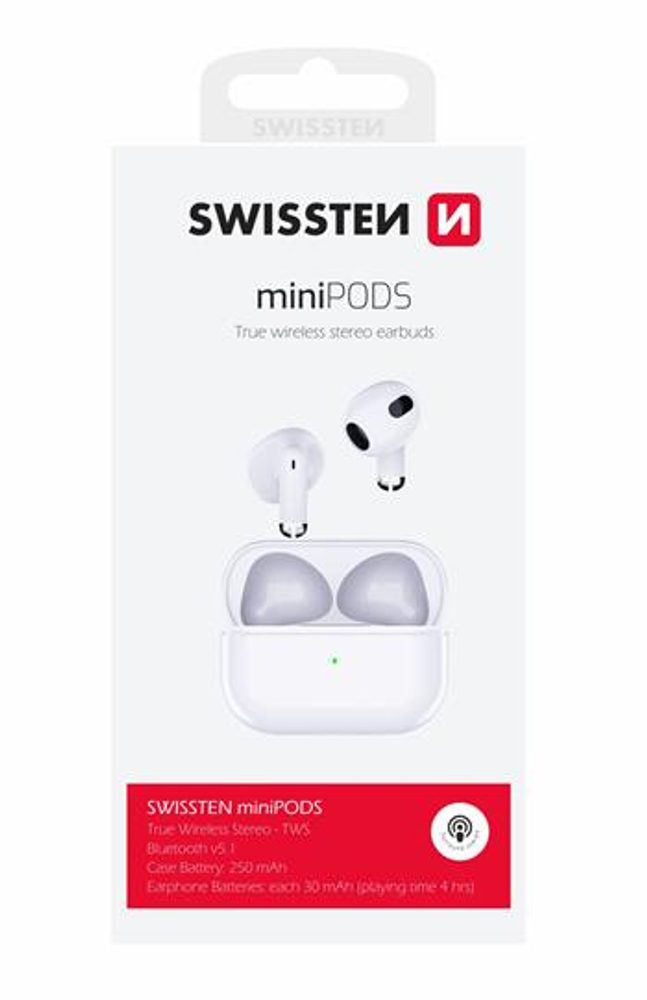 Swissten MiniPODS TWS Bežične Bluetooth Slušalice, Bijele