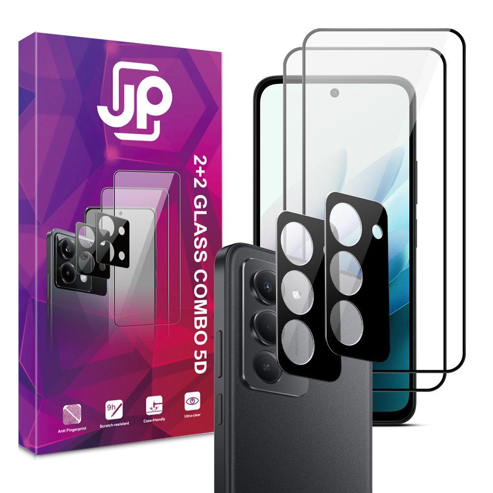 Levně JP 5D Combo pack, Sada 2 5D tvrzených skel a 2 sklíček na fotoaparát, Xiaomi Redmi 15