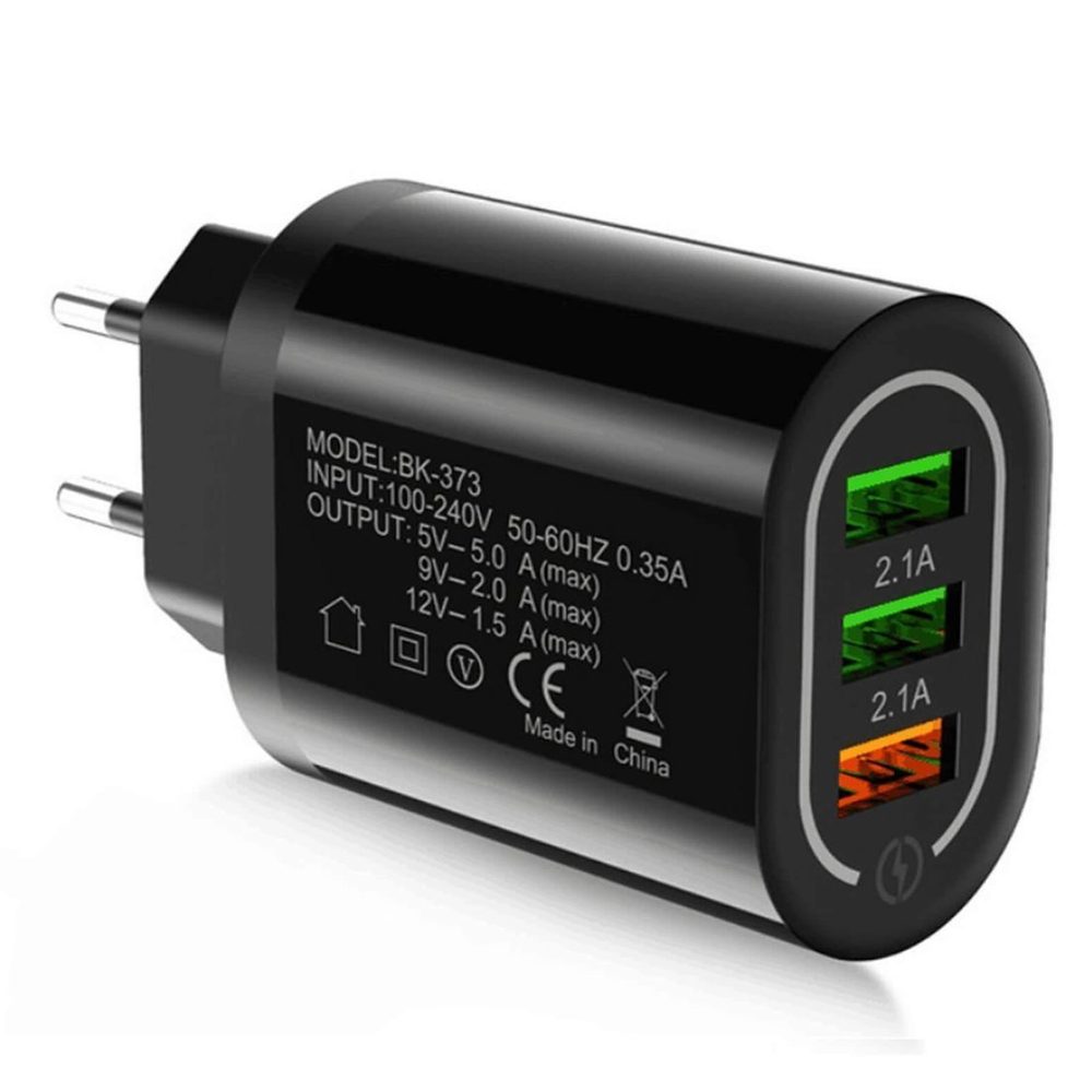 Adapter Za Hitro Polnjenje 3x USB QC 3.0 (BK373), črn